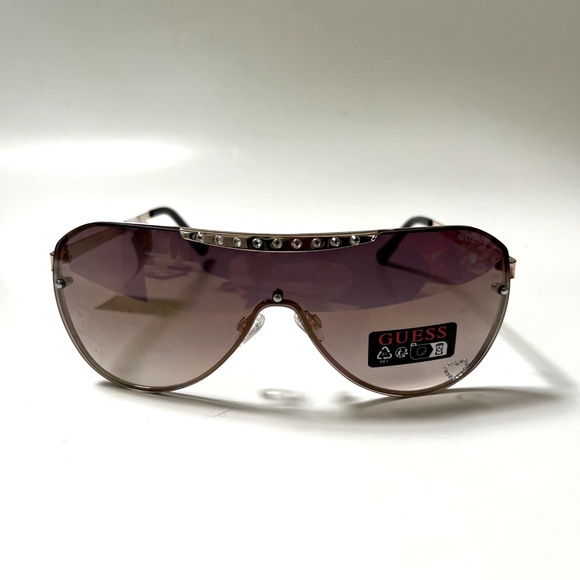 New Original GUESS Aviator Wrap Sunglasses GO00039 Rimless Rhinestones Heart - Picture 2 of 8